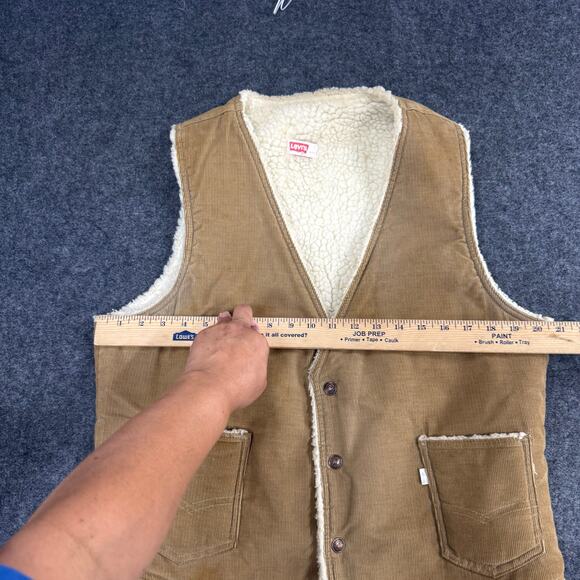 VTG 70s LEVI'S USA Mens Large Brown Cotton Corduroy Sherpa Fleece Lined Vest - Picture 9 of 12